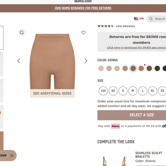 NIB  TAGGED S/M SKIMS SIENNA mid sculpting shorts,firm price - Picture 3 of 13